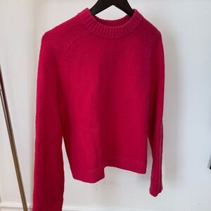 Brushed Cotton Merino Blend Crewneck Sweater in Sonic Pink